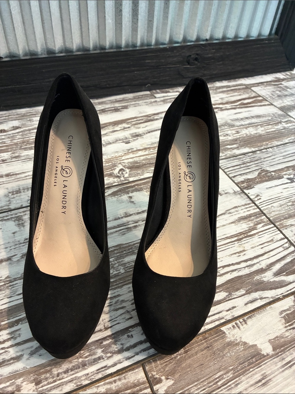 Chinese Laundry Black Suede Round-Toe Heels